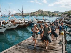 Travelers arriving in Labuan Bajo before a Komodo sailing trip