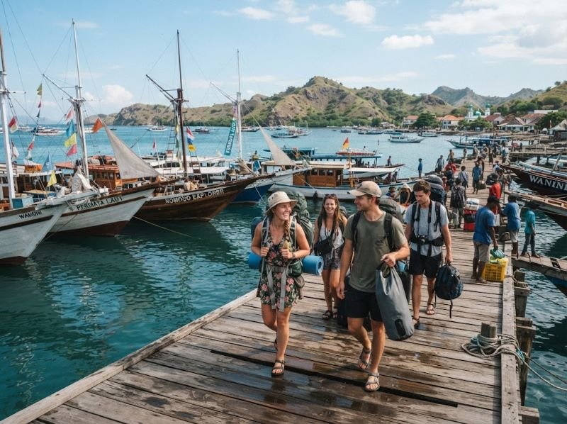 Travelers arriving in Labuan Bajo before a Komodo sailing trip