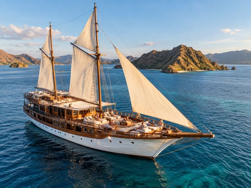 Phinisi liveaboard boat during a Komodo sailing trip