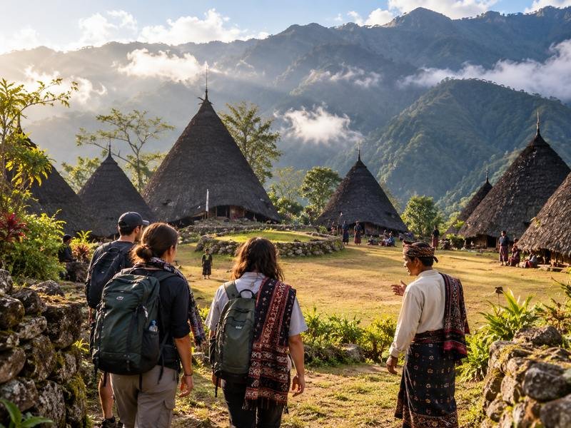 visitors arriving at Wae Rebo village