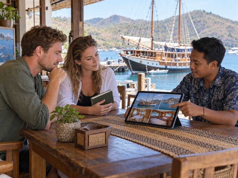 Discussing Komodo sailing before booking