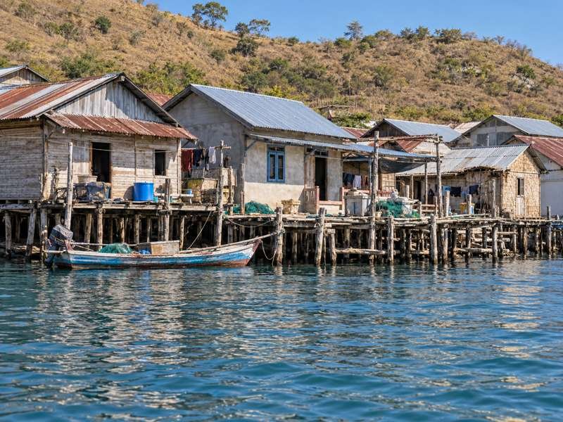 Houses beside the waterfront in Komodo Village