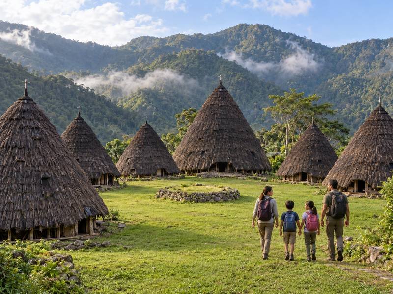 Traditional Mbaru Niang houses around the village clearing